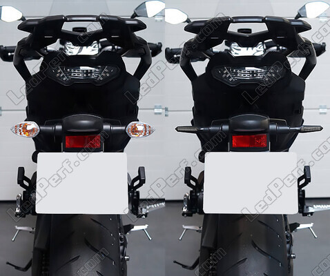 Comparative before and after installation Dynamic LED turn signals + brake lights for Aprilia Caponord 1200