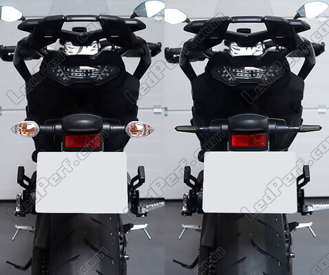Comparative before and after installation Dynamic LED turn signals + brake lights for Moto-Guzzi V7 750